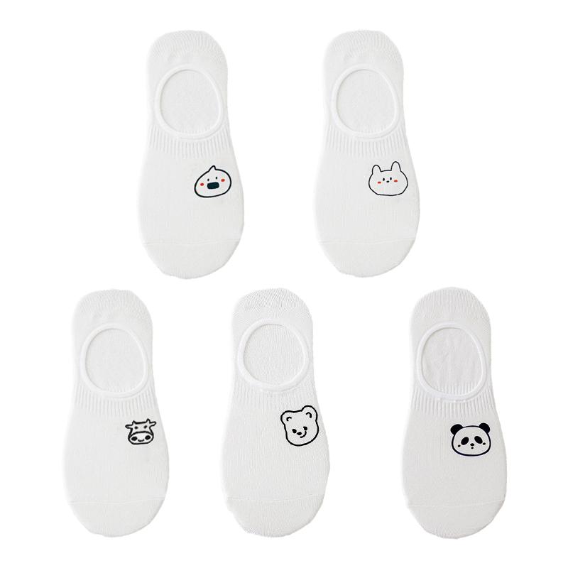 

5 пар/лот белые носки-лодочки с рисунком для женщин, милые тонкие летние носки с рисунком, силиконовые нескользящие невидимые носки для лодочек EUR 35-38