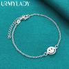 925 Sterling Silver Round Smiling Face 20cm Bracelet for Women Wedding Engagement Fashion Charm Jewelry