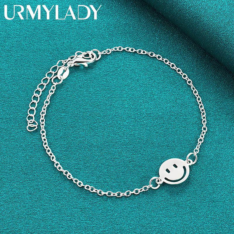 925 Sterling Silver Round Smiling Face 20cm Bracelet for Women Wedding Engagement Fashion Charm Jewelry