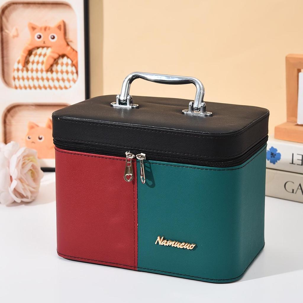 Macaron Portable PU Makeup Case: Large Capacity Two-Tone Skincare Vanity Organizer