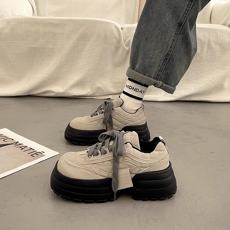 

Популярные черные туфли на платформе белого цвета 2025 года, женские весенние и осенние туфли с увеличенным каблуком, туфли для папы, туфли с увеличенным каблуком ins tide small 34 серый