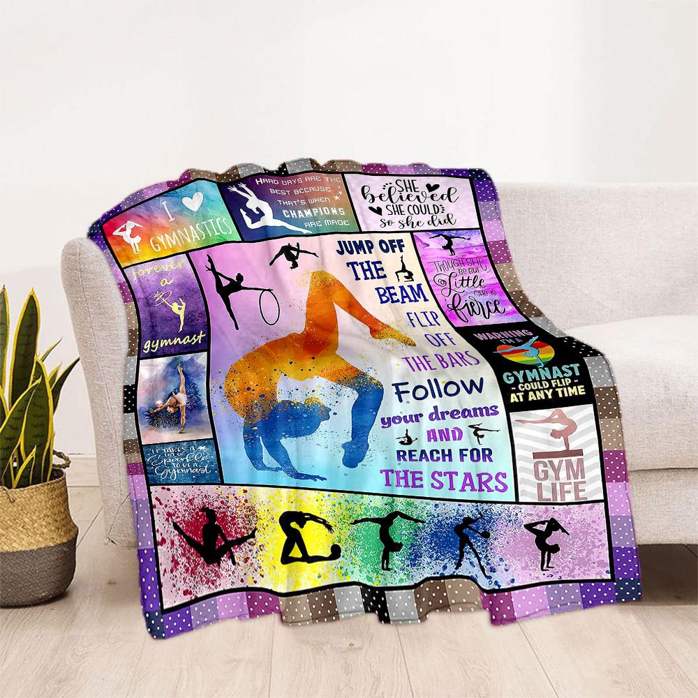 Gymnastics Word Cloud Art Blankets Are Suitable for Living Rooms, Bedrooms, Camping, and Other Places, Making Them an Ideal Choice for Gifts.
