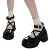 Chunky Platform High Heels Pumps Women 2025 Autumn Pu Leather Ankle Buckle Jane Shoes  Thick Heeled White Lolita Shoes
