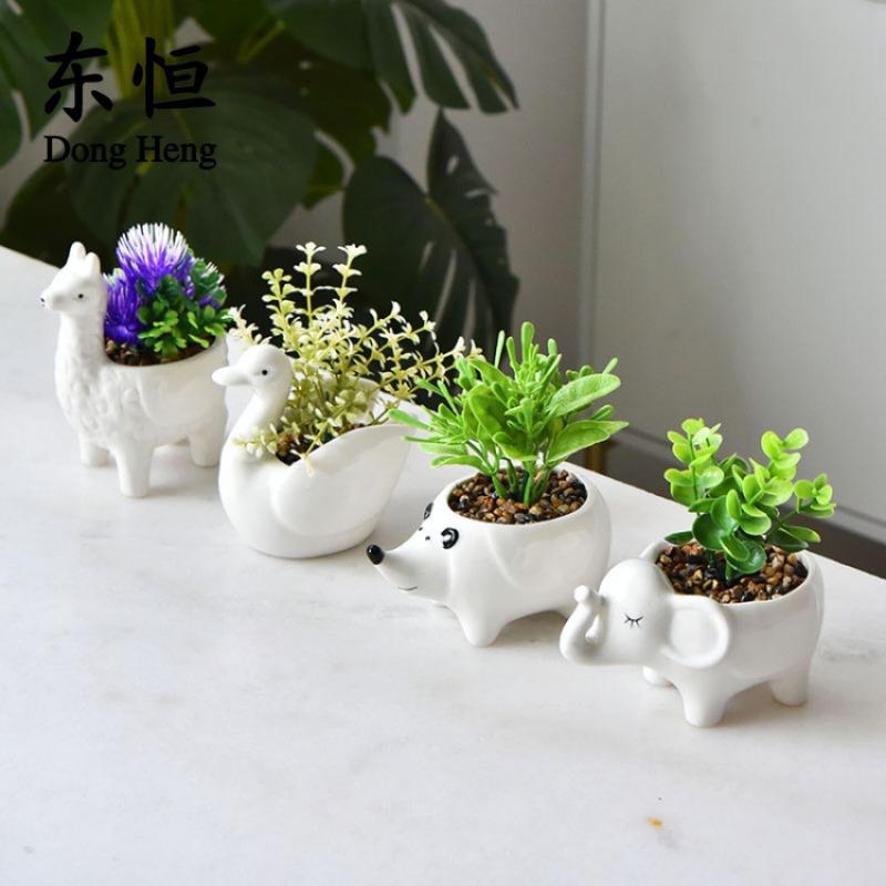 Creative Cartoon Alpaca Swan Ceramic Flowerpot Nordic Plant Pot Succulent Flowerpot Animal Shaped Pots Home Decoration Ornaments