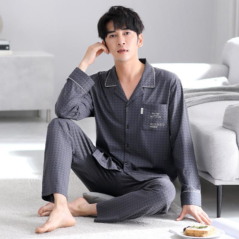 

Пижама мужская из чистого хлопка с длинным рукавом, тонкая хлопковая, на весну и осень, на середину осени, зимняя, утепленная, большого размера, костюм для дома, мужская 3XL