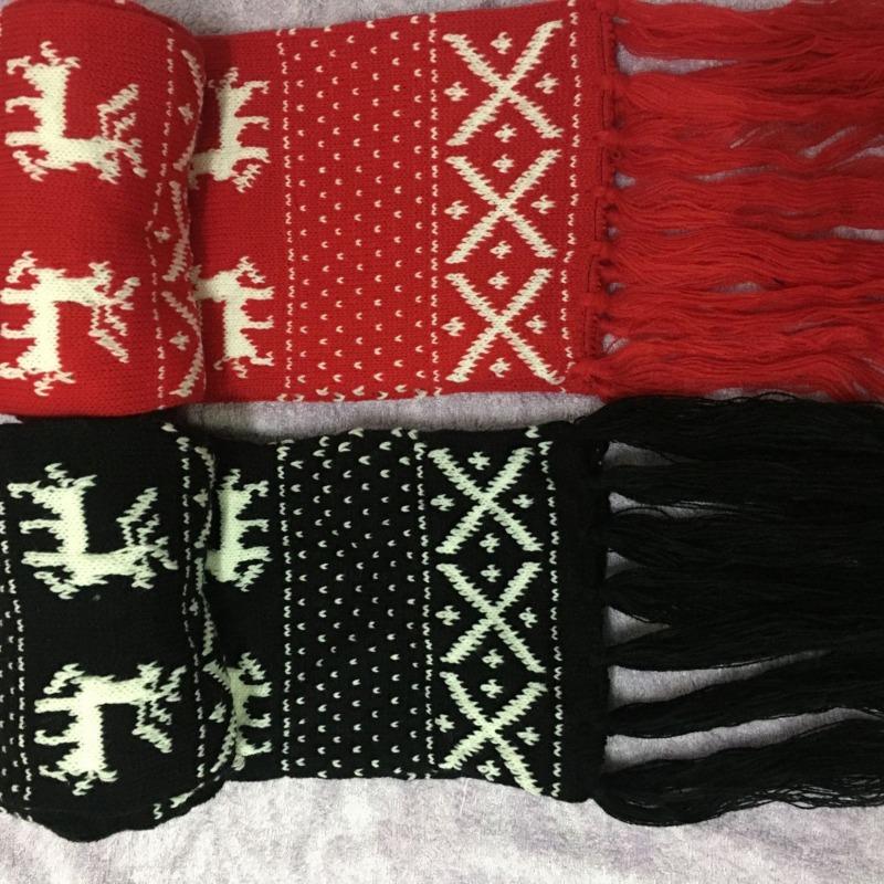 Couple Wool Warm Deer Knitted Scarf Christmas Snowflake Deer Scarf Double-sided Fashion Scarf