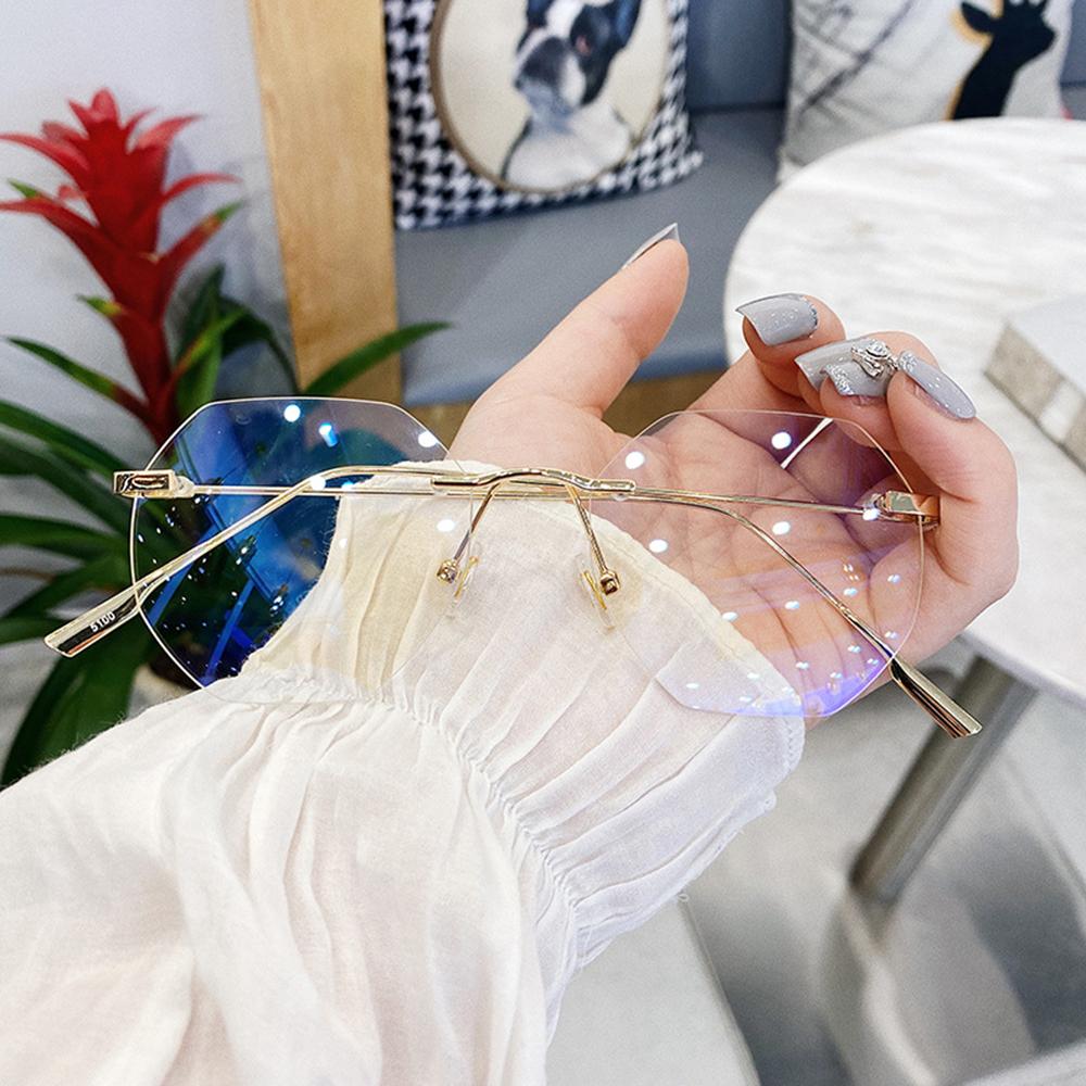 Blue Llight Blocking Rimless Glasses Women Transparent Computer Eyeglasses Polygon Optical Lense Men Eyeawear Spectacle Glasses