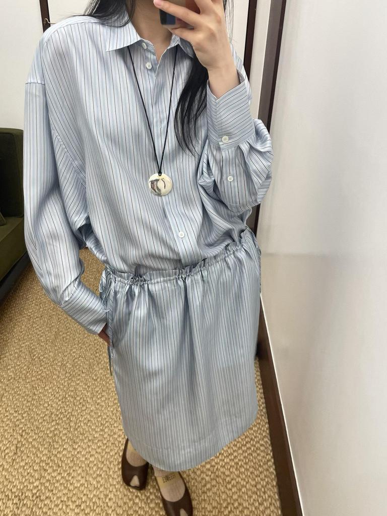 Luxury Striped Silk Long Sleeve Shirt and Skirt Set