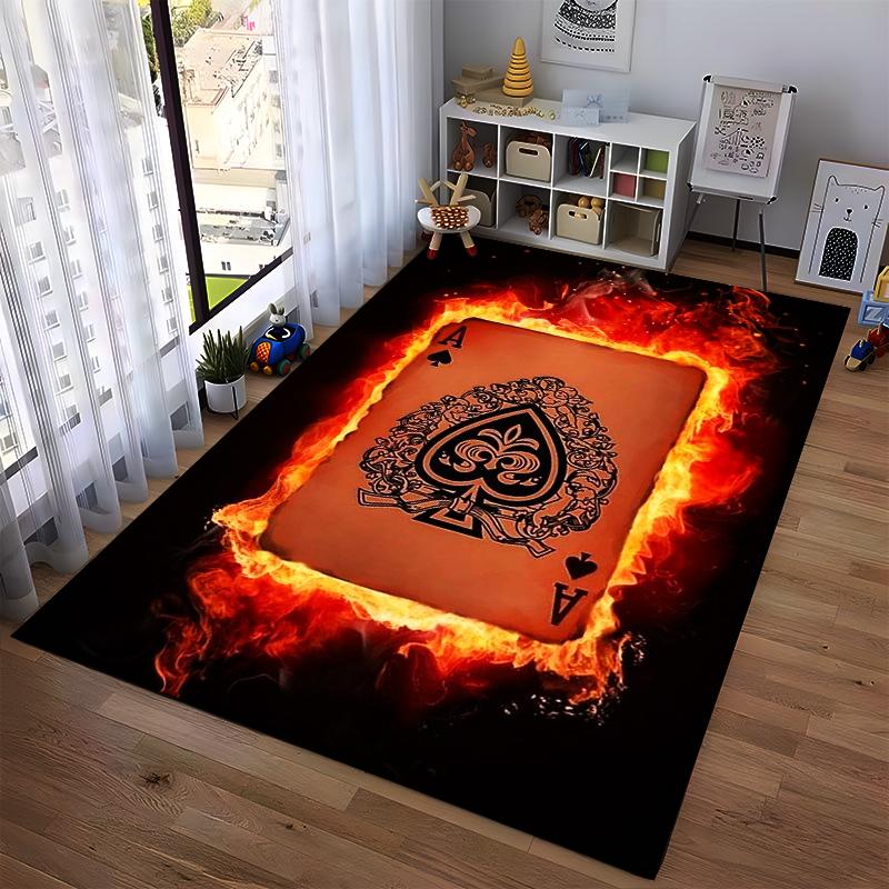 Fiery Ace of Spades Carpet with Flame Design, Poker Game Decor Suitable for Use As an Anti-slip for Living Room Bedroom Sofas