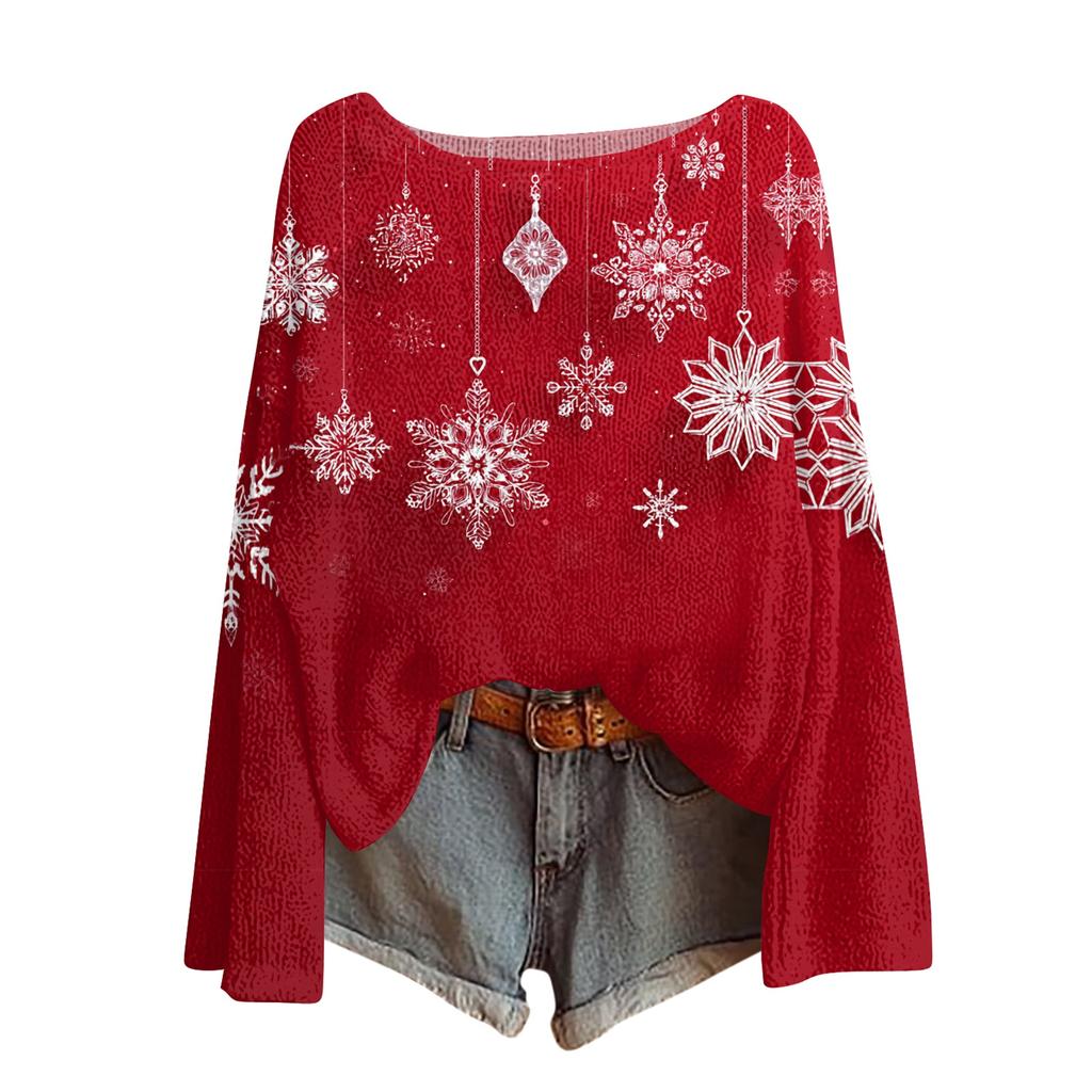 Womens  Fall Sweaters Long Sleeve Print Tops Pullover Sweaters Loose Dressy Casual Basic Clothes