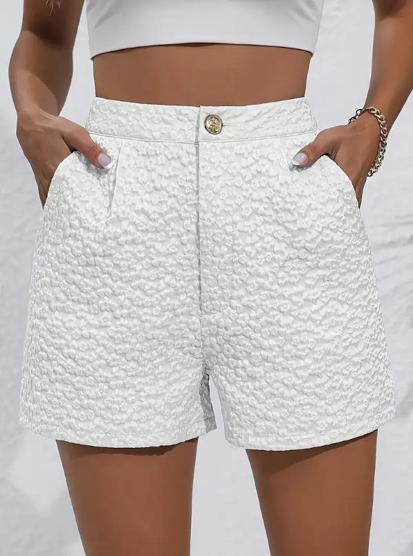 Women Summer Elegant Jacquard High Waist Casual Shorts S белый