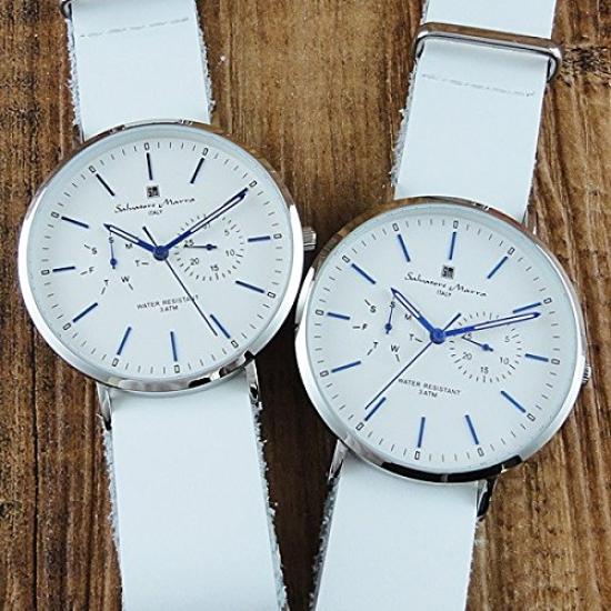 Salvatore Marra Pair Watches Set of 2 White Leather Watches for Men and Women - SM15117-SSWHBL SM15117-SSWHBL