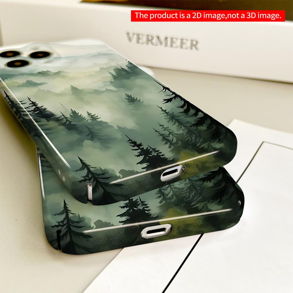 Misty Mountain Pine Forest Watercolor Art Phone Case All Inclusive Film Hard Phone Case, Compatible with iPhone 18 Pro Max 17 16 15 14 13 12 11