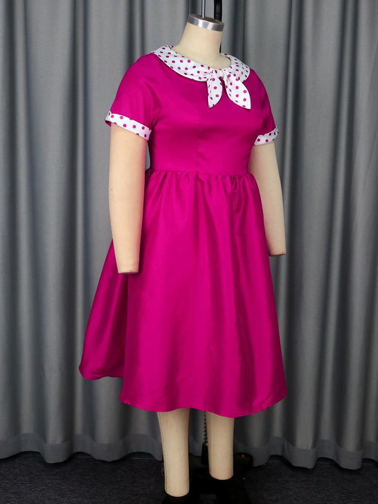 AOMEI Dresses for Women O Neck Polka Dot High Waist A Line Midi Gowns Casual Party