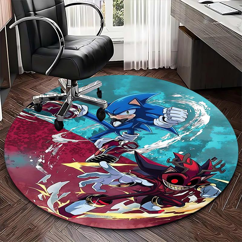 1pc Sonic the Hedgehog vs. Red Devil Round Carpet - Anime Design Chair Mat, Non-Slip Rug for Office, Home Decor, Living Room