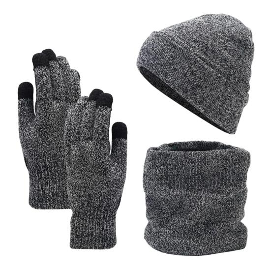Outdoor Winter Gear for Cycling Travel Hat Scarf Gloves Set Adults, Cozy Knitted Hat, Warm Unisex Large Heads Neck Warmer Men Women Cold Weather