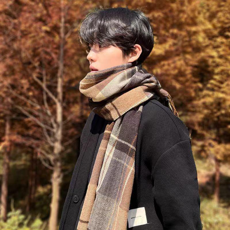 Scarf Men's Winter New Versatile Korean Version Plaid Scarf Women Give Boyfriend Gifts Couple Scarf To Keep Warm
