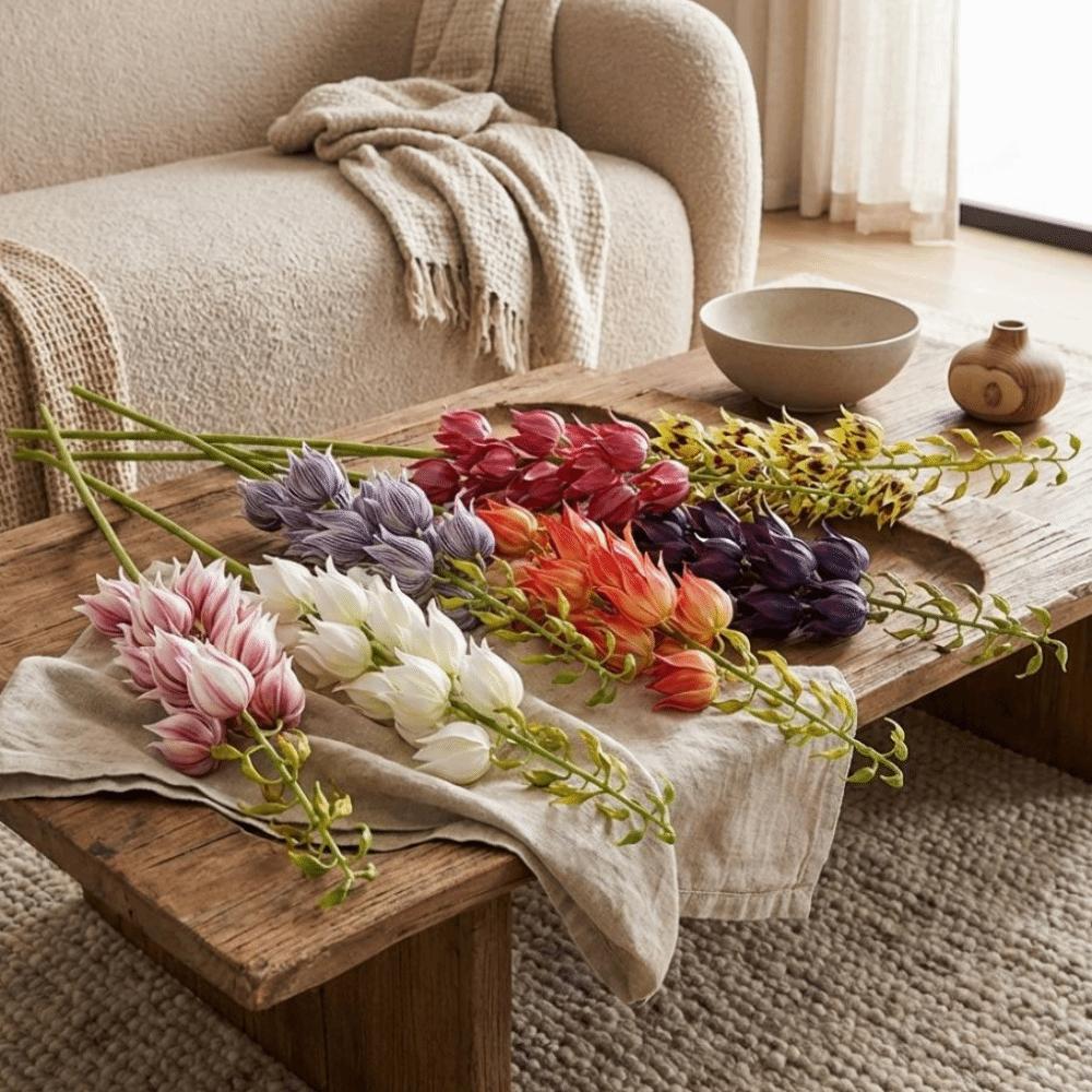 Bell Shaped Artificial Yucca Stem Plastic Realistic Touch Yucca Flower Branch Tall Stem Silk-like Bell Orchid Stem