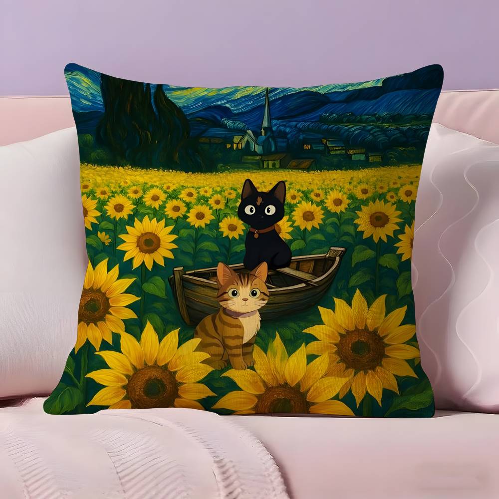Cat in the flowers aesthetic Pillow Case  Ultra Soft Skin Friendly Fabric Cloud Like Comfort & Concealed Zipper