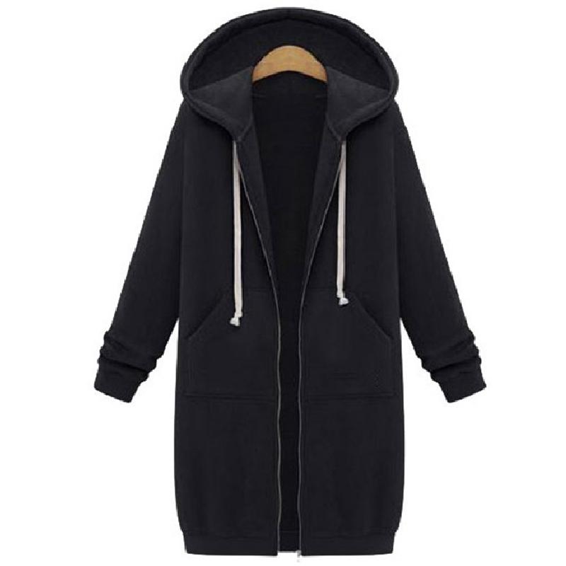 Sleeve Long Women Zip Up Hooded Hoodie Jacket Jumper Cardigan Coat Plus Size
