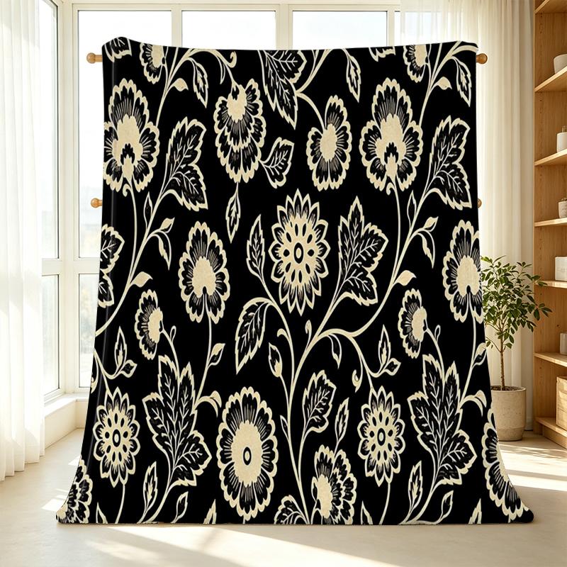 Lightweight Floral Flannel Blanket Soft Cozy Home Throw for Halloween & Christmas