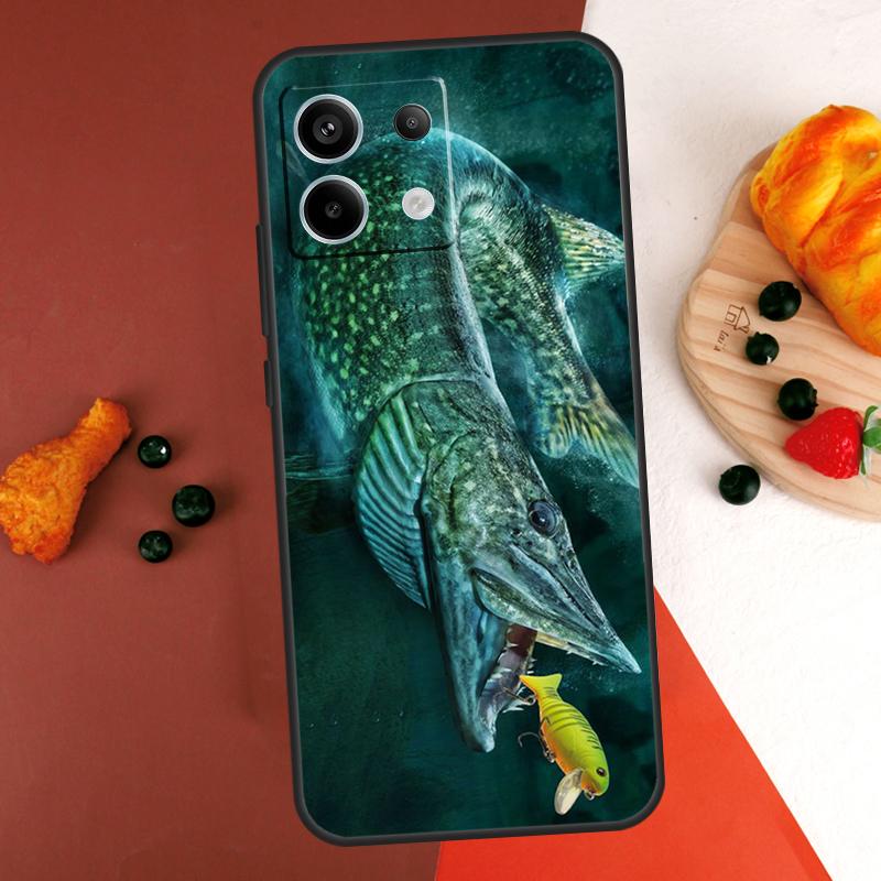 Pike Fish Fishing Lure Case For Xiaomi Redmi Note 14 13 Pro 9 10 11 12 Pro 10S 11S 12S Redmi 14C 13C 10C 12C Coque
