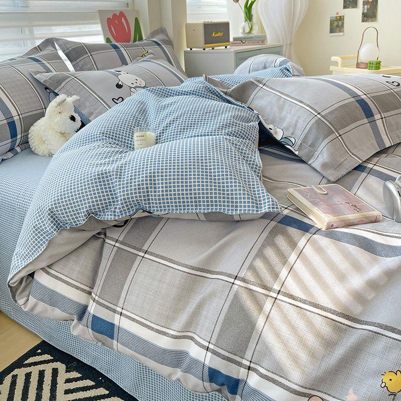 Zestaw czteroczęściowy Klasy A Domowy Gruby Przyjazny dla skóry Piaskowany Twill Ins Kreskówkowy Pokrowiec na kołdrę Zestaw trzyczęściowy na łóżko do akademika