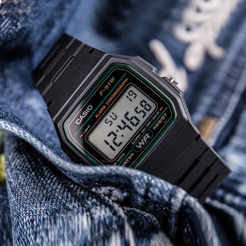 Casio Youth Series Small Square Classic Retro Waterproof Watch Men Watches Blue Gray F-91W-3