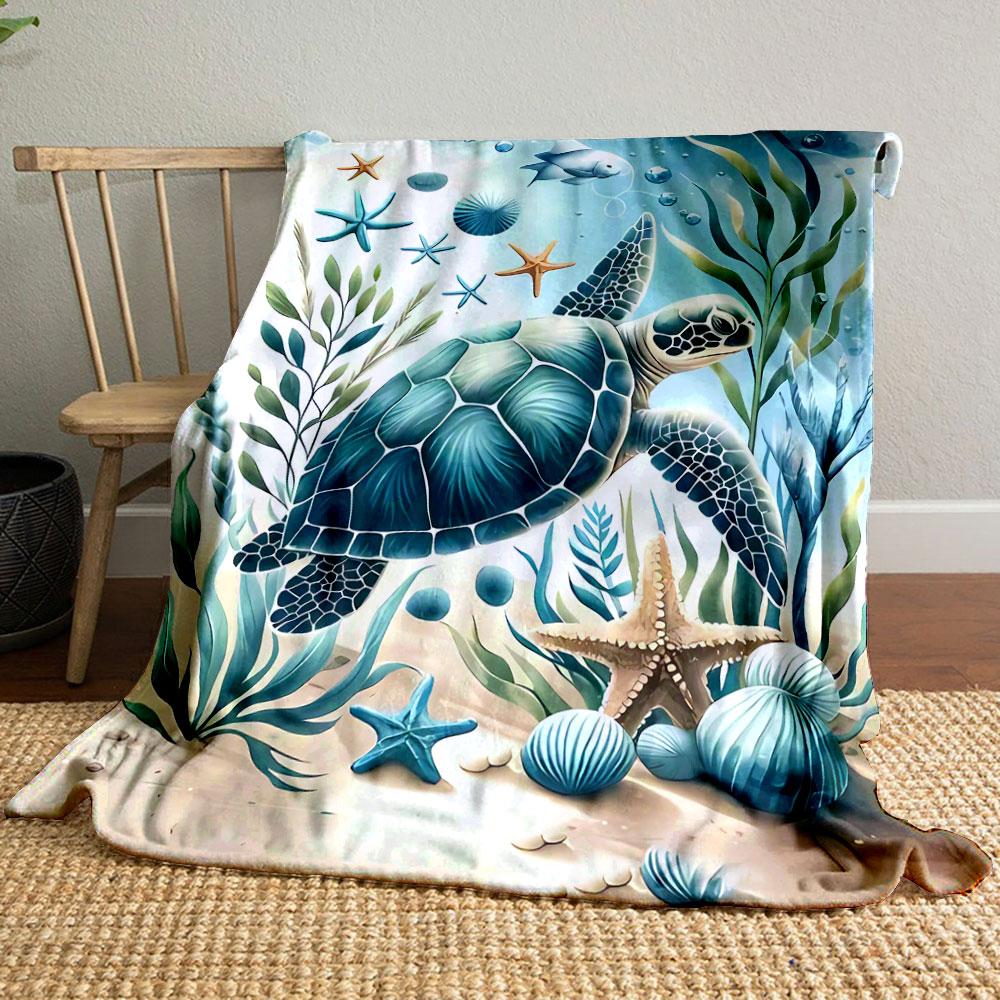 

Ocean Themed Plush Blanket with Sea Turtle Starfish and Seaweed Blanket for Livingroom Couch lunch break Soft throw for Friend s festival Gift 80cm x 120cm