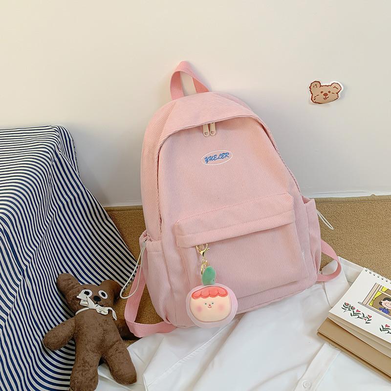 Cute Girl Backpack Nylon School Bag With Solid Color And Letter Embroidery Design For Daily Use