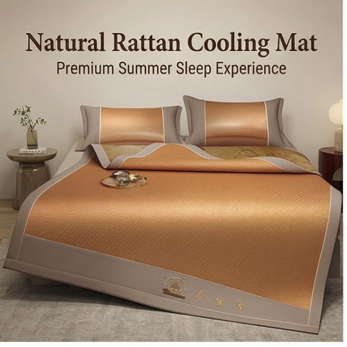 Natural Rattan Ice Silk Cooling Mat, Baby-Safe Double-Sided All-Season Bed Sheet, 2025 New, Multiple Sizes for Home & Nursery