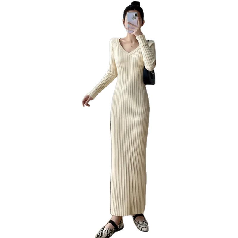2026 Spring/Fall Women's Slim Fit Knit Dress: Over-the-Knee Hip Hugging Sweater Skirt