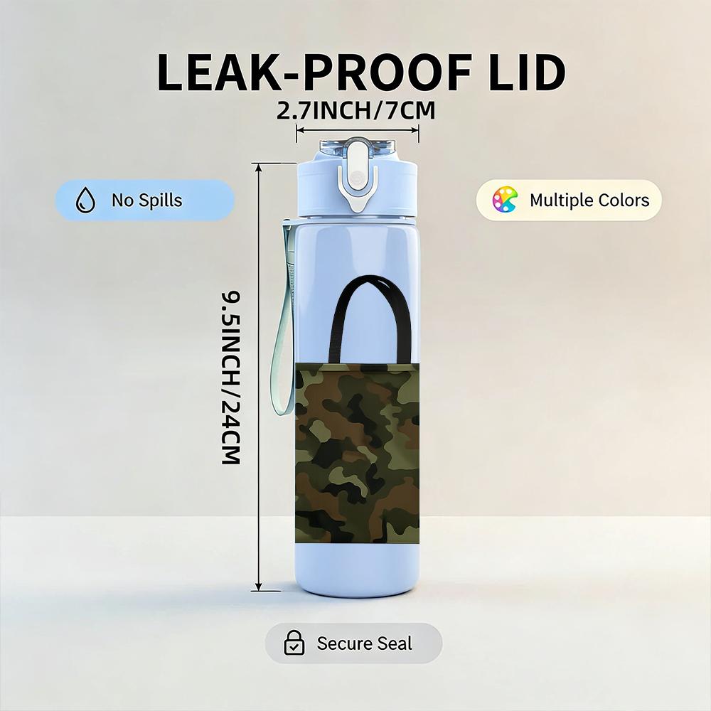 1PC Camouflage Handbag Graphic 750ml Color Plastic Sports Water Bottle Leakproof Flip Straw Lid For Sports Office Home Use