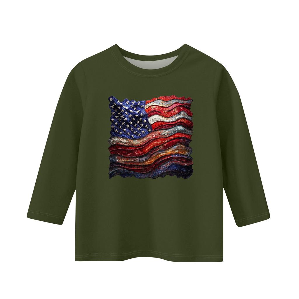 Kindermode Bedrucktes Rundhals Dreiviertelarm Oberteil Lässiges T-Shirt