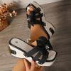 Fashion Wedge Thick-Soled Women's Sandals 2025 Summer Rivet Belt Buckles Bow Shoes Platform Slippers Open-Toe Slip On Sandalias De Mujer