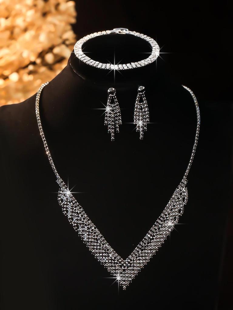 European Style Diamond-Inlaid Evening Necklace & Jewelry Set for Brides