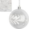 Set of 4 Transparent Plastic Baubles with White Snowflake Decoration, 8 Cm