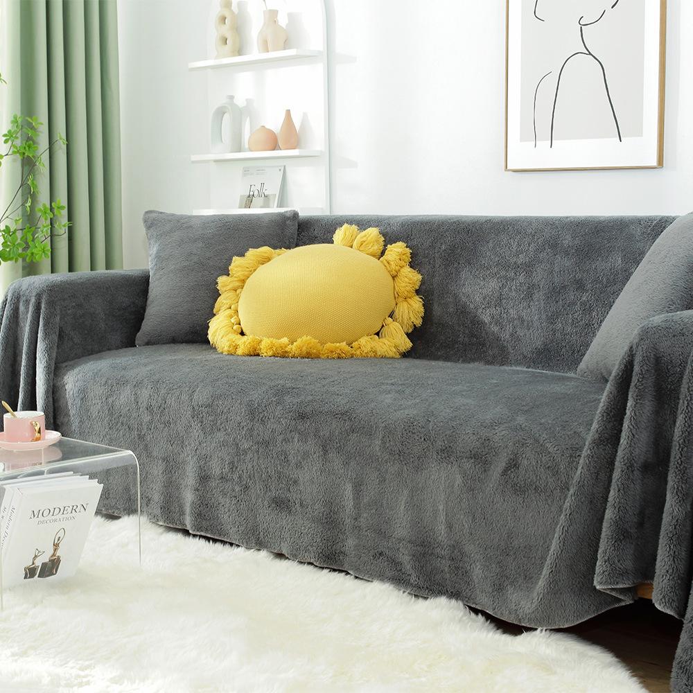 Winter Rabbit Plush Sofa Cushion Thickened Non-Slip High-End Cushion Nordic Simple Generation with All-Inclusive Sofa Cover Cover Towel