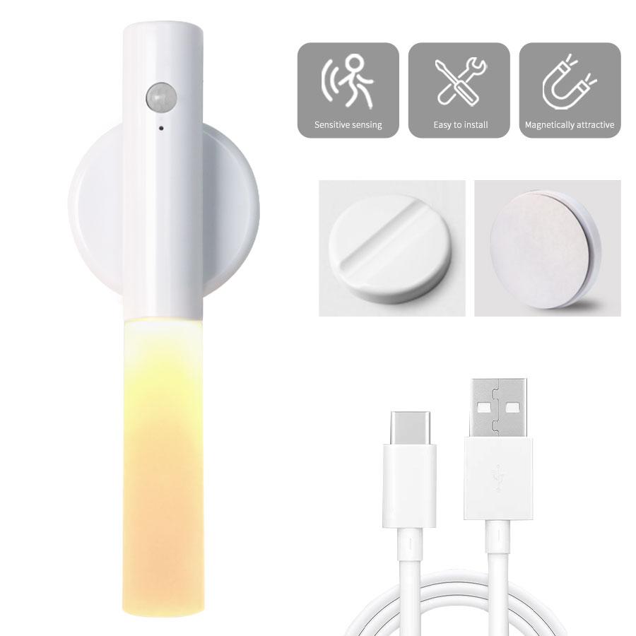 

Portable LED Night Light with Motion Sensor - Smart Human Body Induction Wall Lamp Rechargeable 5V Cylinder Plastic Lantern