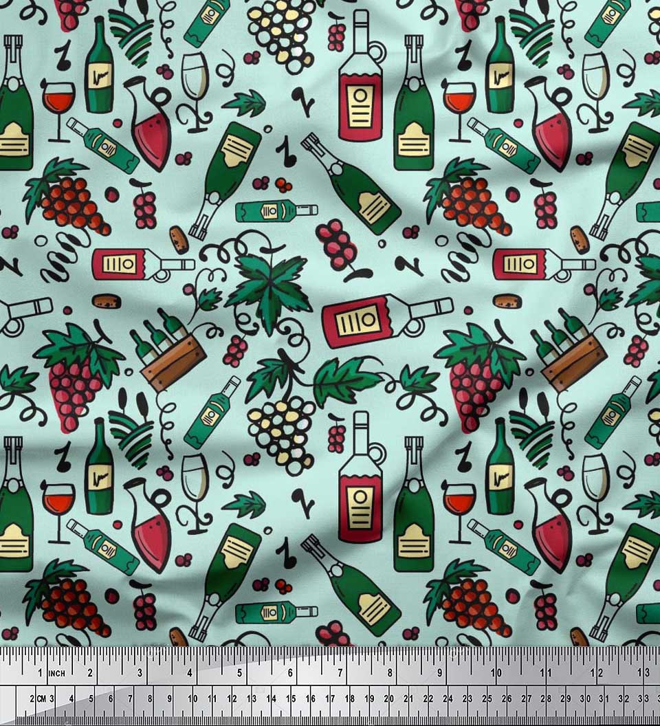 

Японська креп-атласна тканина Soimoi Виноградна пляшка вина та скляний бар Тканина для рукоділля з принтом на метри 42 дюйма 42 Inch Wide - Poly Crepe зелений