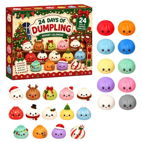 Christmas Countdown Set 2026 Squeeze Toy Advent Calendar, 24-Day Dumpling Bun Fidget Silicone Toys Box, Soft TPR Stress Relief Sensory Gift