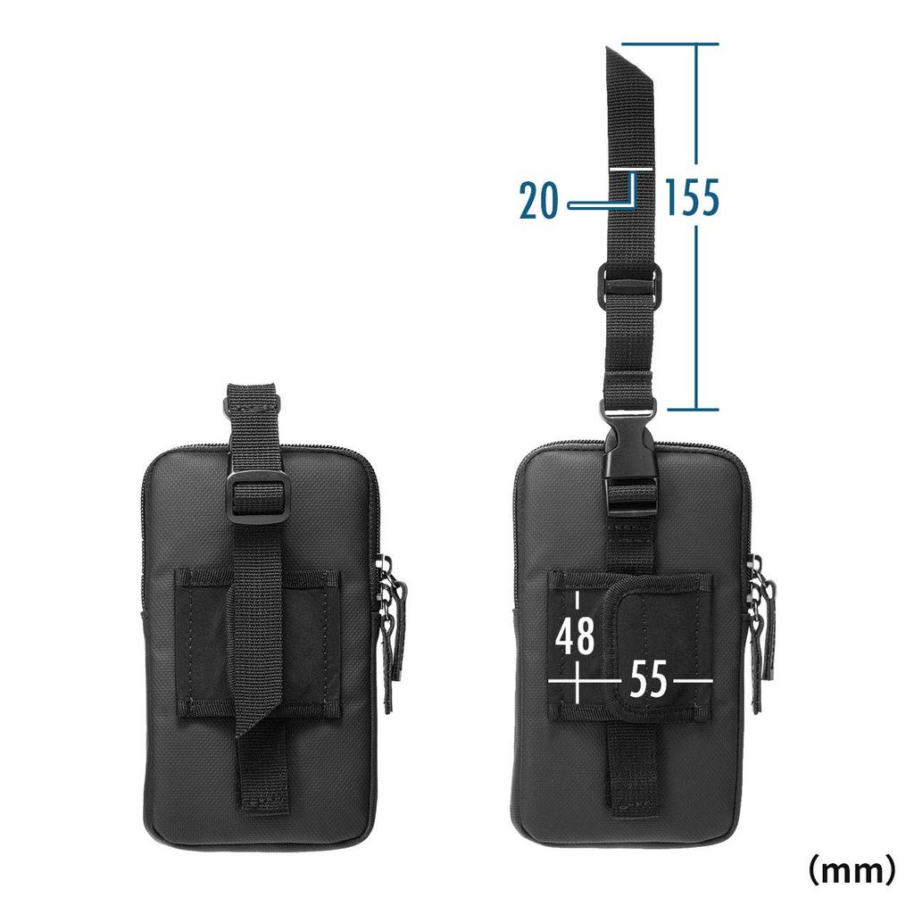 Sanwa Direct Smartphone Pouch Backpack [Water Resistant] 3-Way Mounting, Fits Up To 6.5-inch Devices, Black (200-BAGOP1WP)