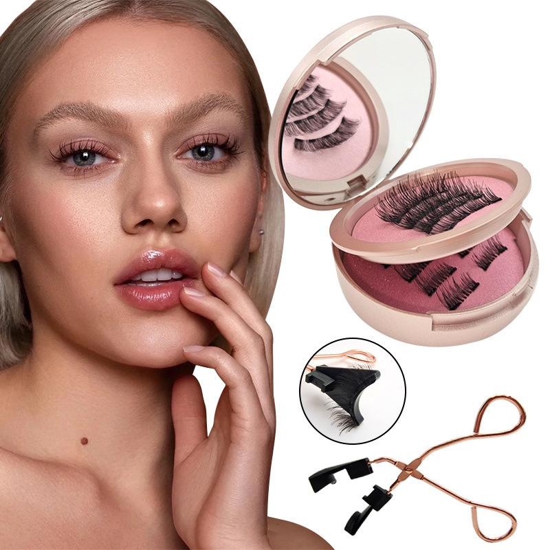 Hot-selling Little Devil Magnetic False Eyelashes Double-layer Pink Round Box with Clip Magnetic Set