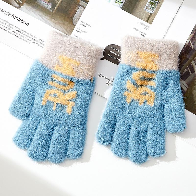 Children's Winter Warm Gloves New Full Finger Alphabet Jacquard Boy's Five Finger Cute Student Knitted Split Finger