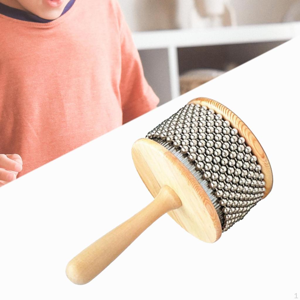- Wooden Hand Shaker, Portable Percussion Wood Metal Bead Instrument, Musical