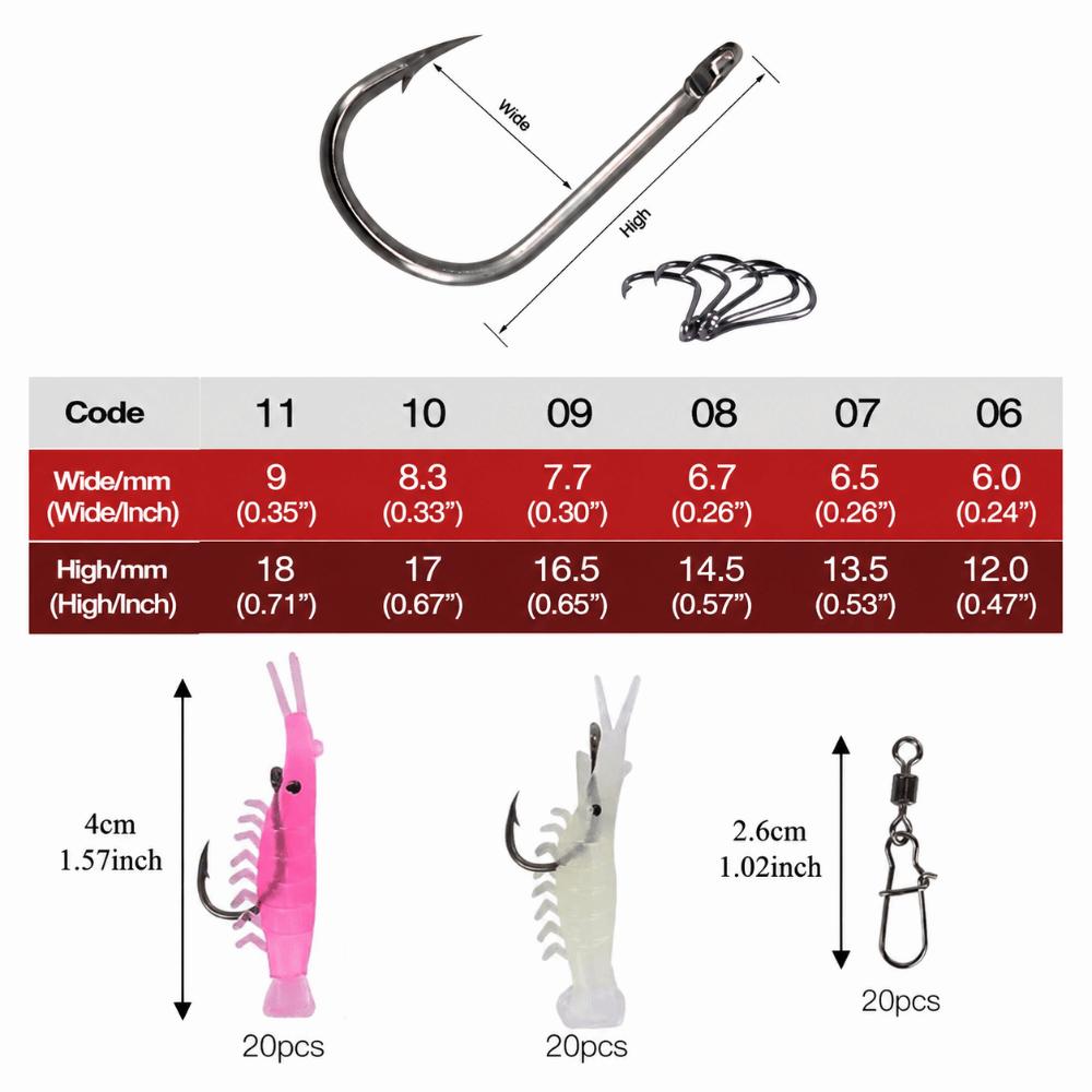60PCS with Hook Connector Shrimp Bait Set PVC Lures Shrimp Bass Fishing Lures Kit  Bass Fishing