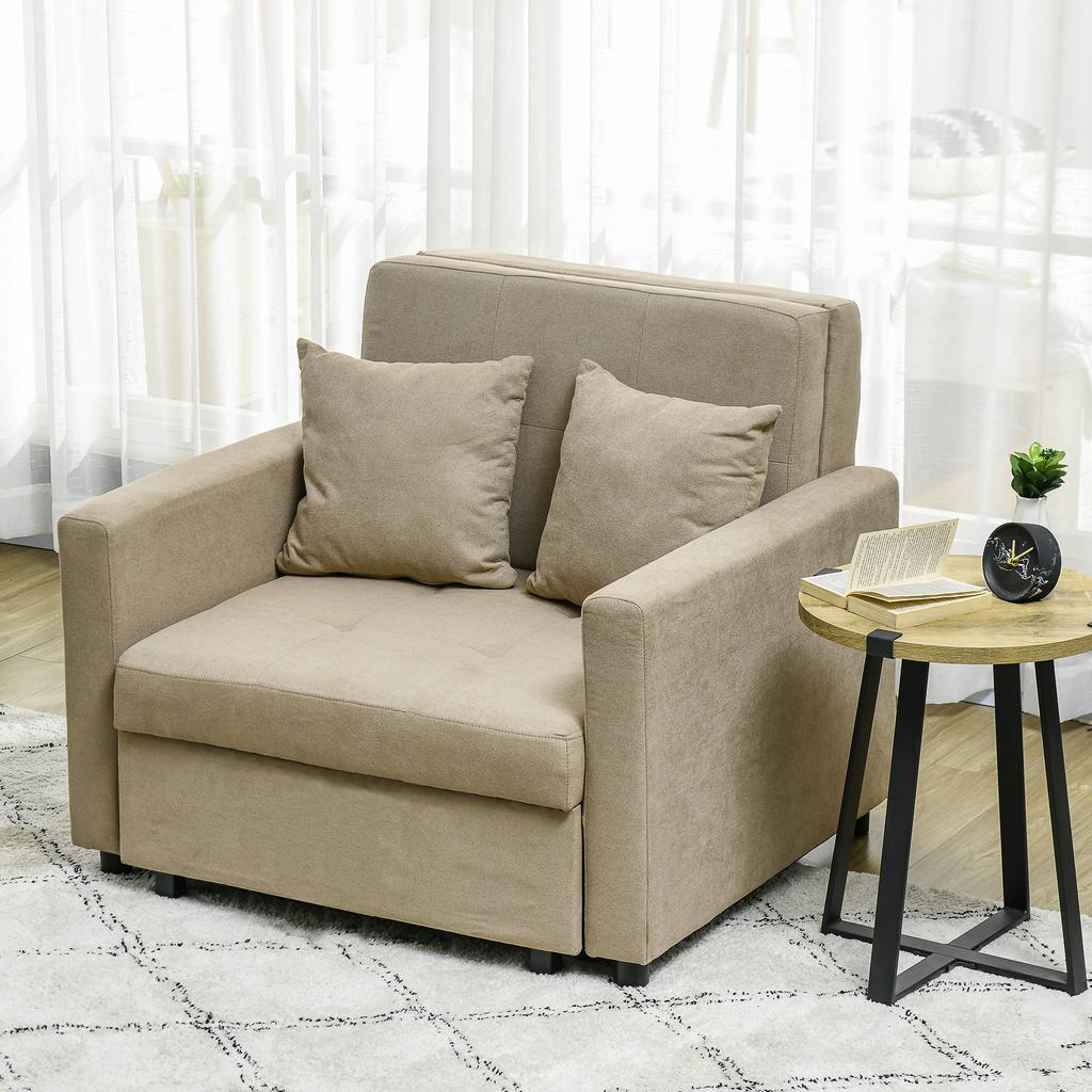 Fabric Sofa Bed In Light Brown Velvet Effect With 2 Cushions And Storage Space 100x98x88 Cm