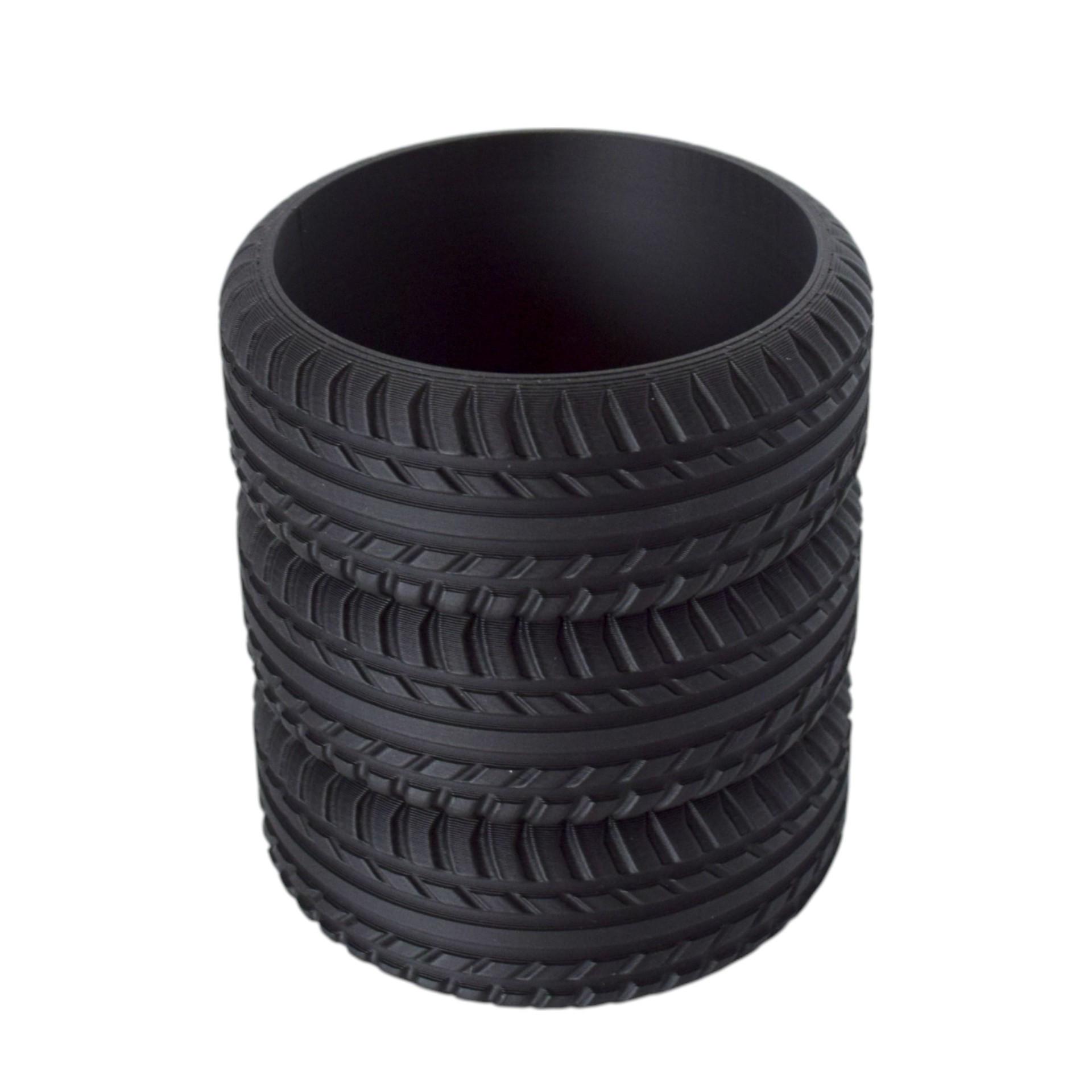 

3D Printed Tire Pen Holder - Creative Desktop Organizer & Student Stationery Decor Black