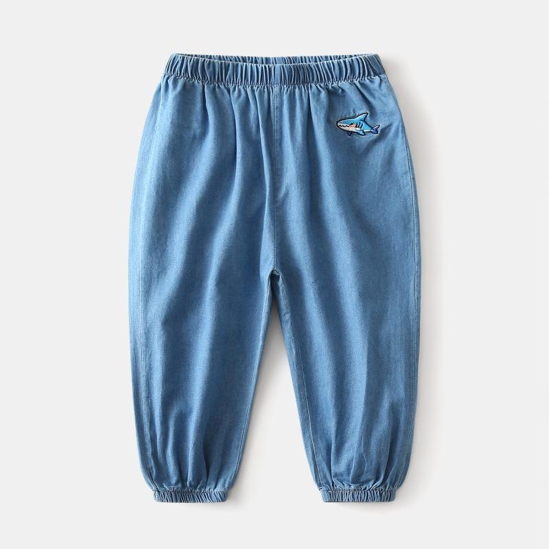 Children's Summer Mosquito Proof Pants Boys' Lightweight Denim Loose Pants Baby's Fashionable Embroidered Wide Leg Pants