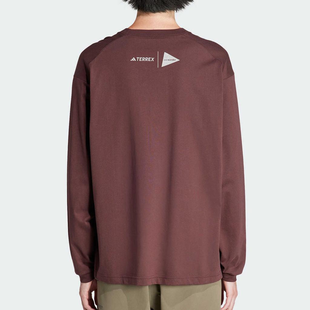 Adidas Terrex X And Wander Collaboration FW23 Pattern Printed Outdoor Sports Crew Neck Long Sleeve T-Shirt Unisex Tops Dark-Gray Brown HZ0672